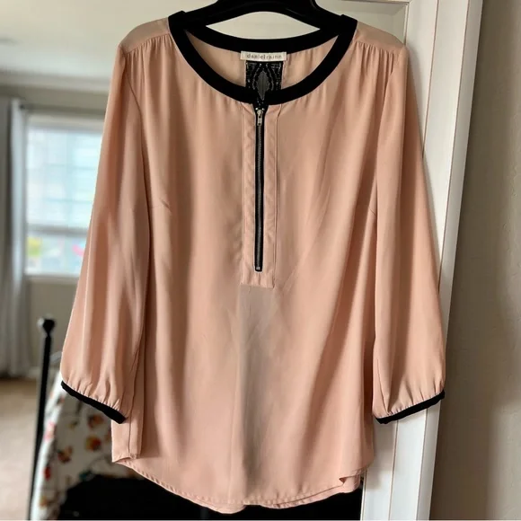 Daniel Rainn Zipper Front & Lace Back Blush Pink Top - Picture 12 of 12